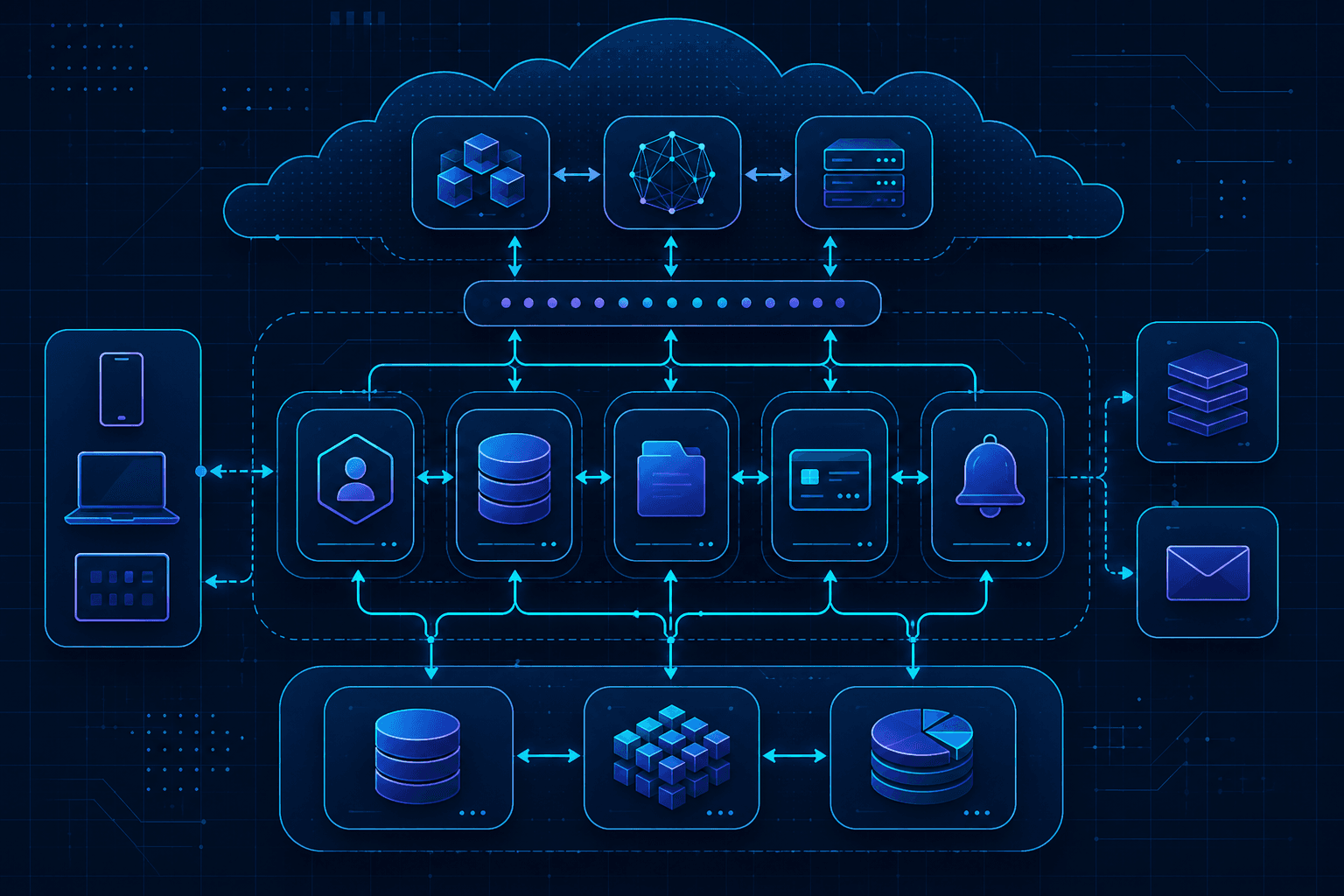 A finished architecture diagram with modules and data-flow arrows