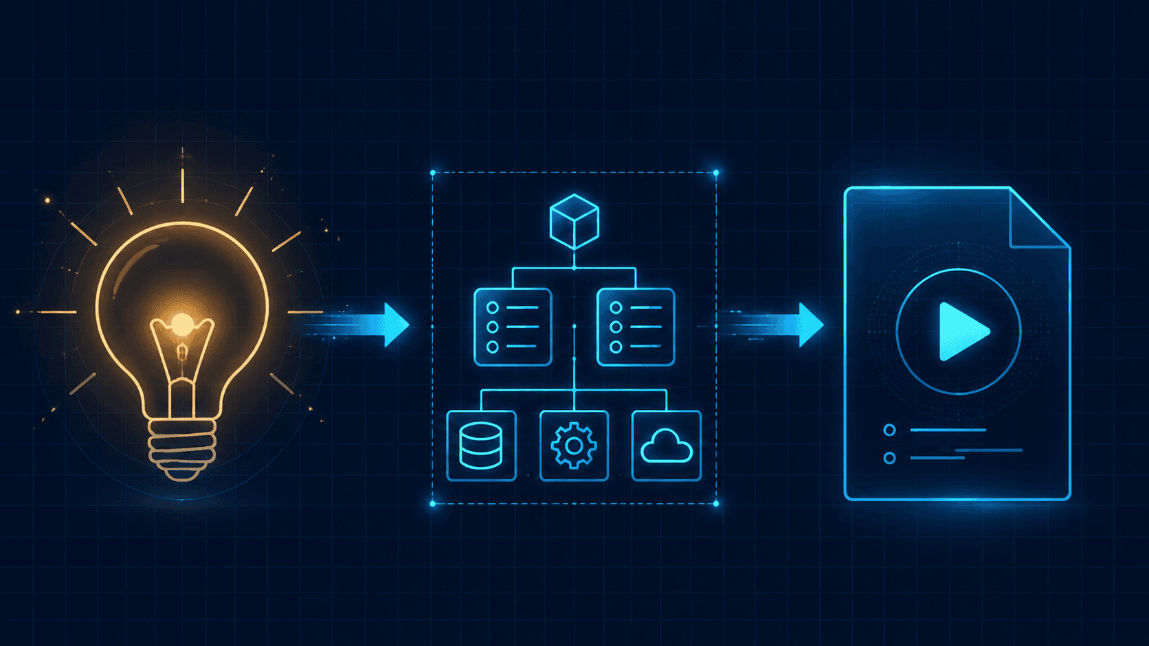 Three-step flow: an idea becomes an architecture diagram and then an exportable walkthrough